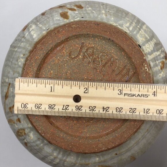 Vintage 1977 Handcrafted Ceramic Pottery Vase Leaf Motif By Jasmin Leaves Brown - Picture 6 of 8